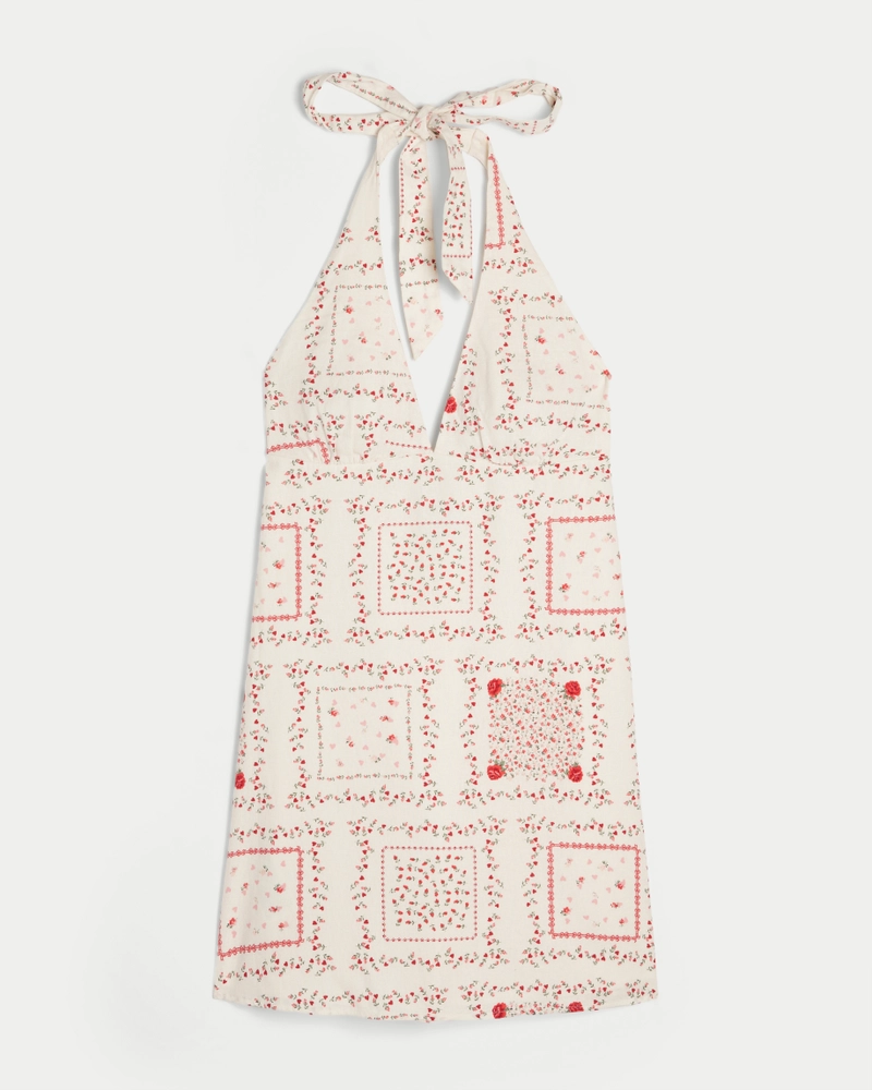 Open Back Linen-Blend Halter Dress