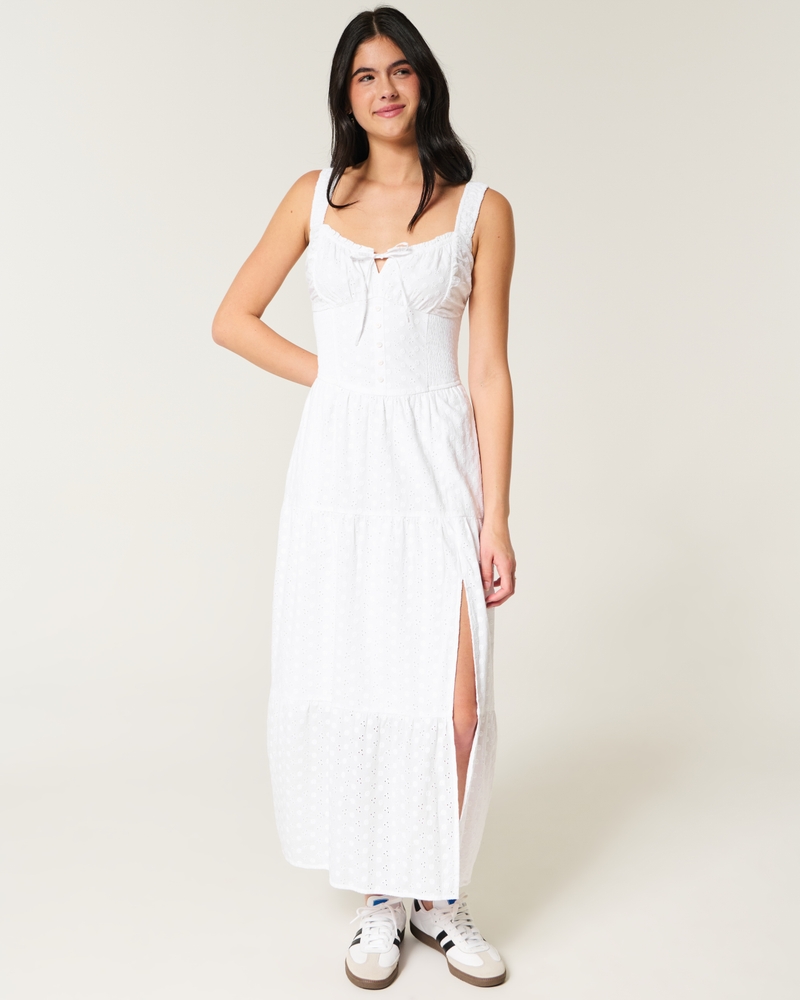 Women's Hollister Sofia Side-Smocked Eyelet Maxi Dress Women's