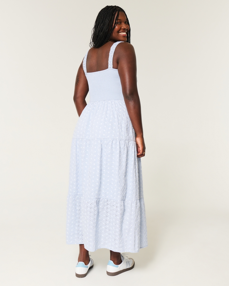 Hollister Sofia Side-Smocked Eyelet Maxi Dress