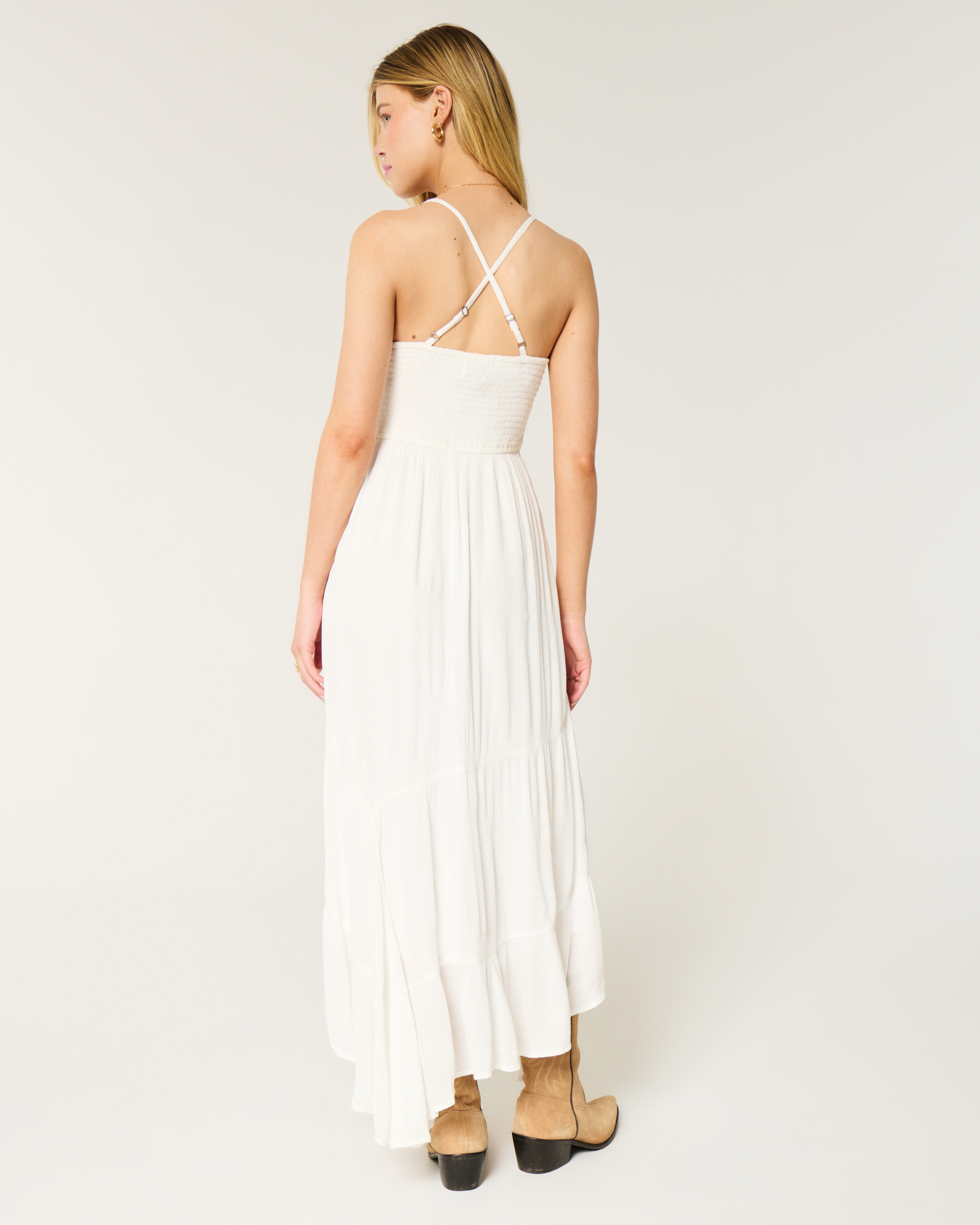 Mixed Fabric Crochet-Style Maxi Dress