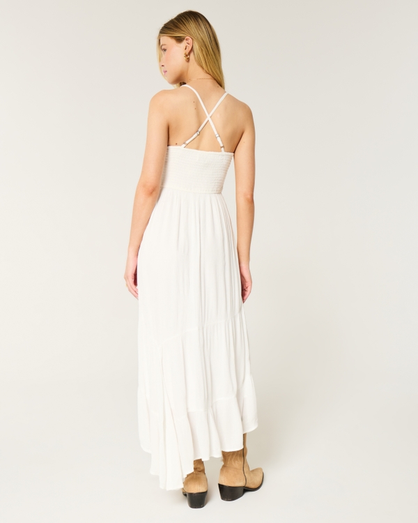 Mixed Fabric Crochet-Style Maxi Dress, Cloud White view 2
