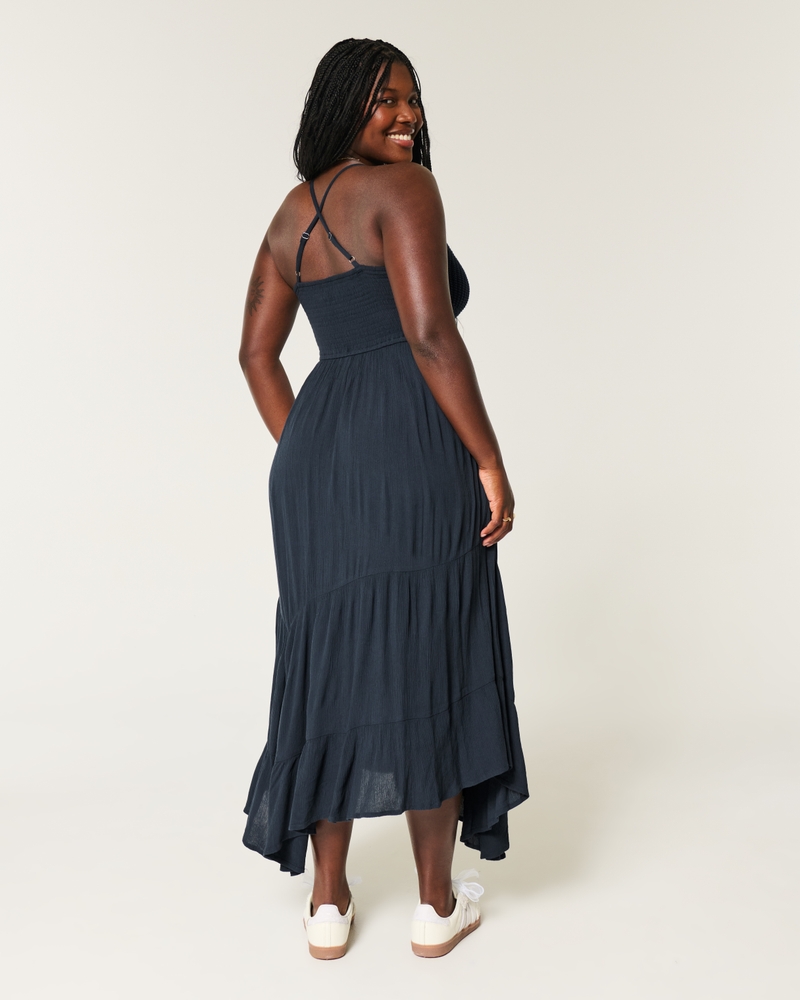 Mixed Fabric Crochet-Style Maxi Dress