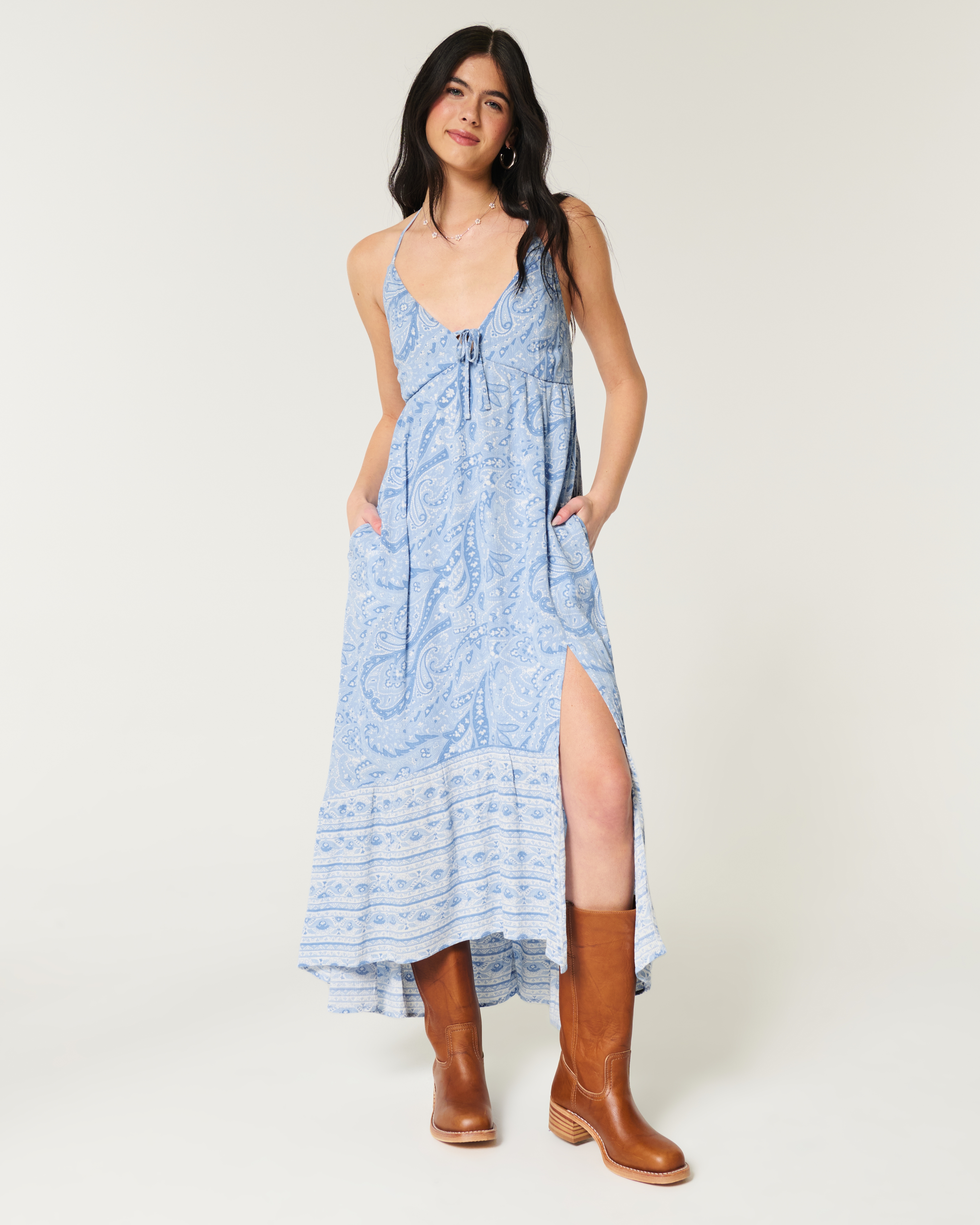 Asymmetrical Hem Halter Maxi Dress