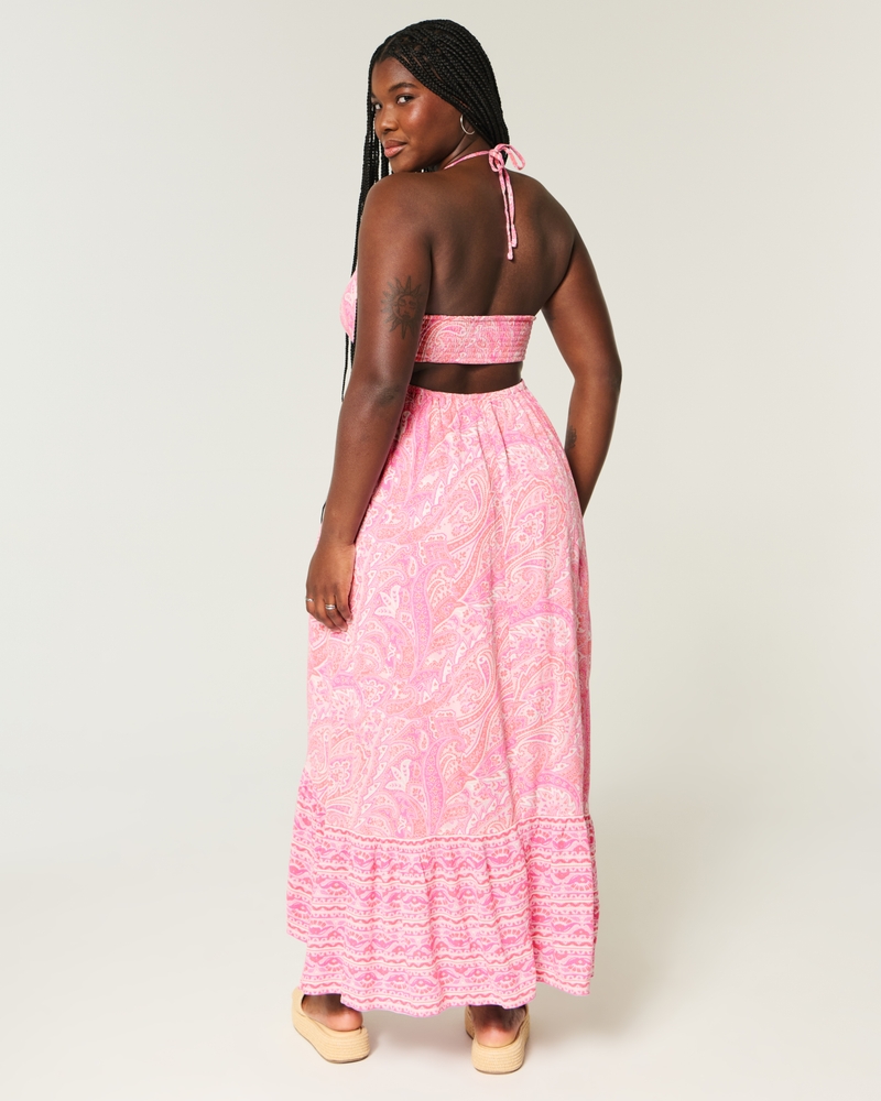 Asymmetrical Hem Halter Maxi Dress