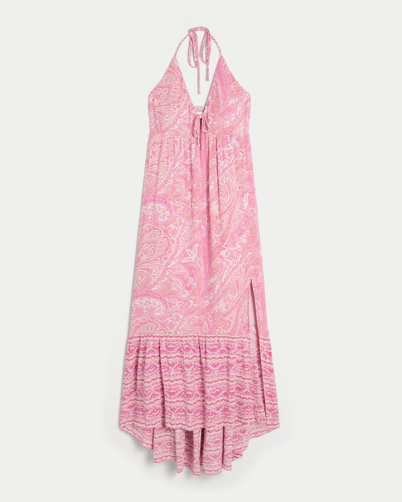 Asymmetrical Hem Halter Maxi Dress