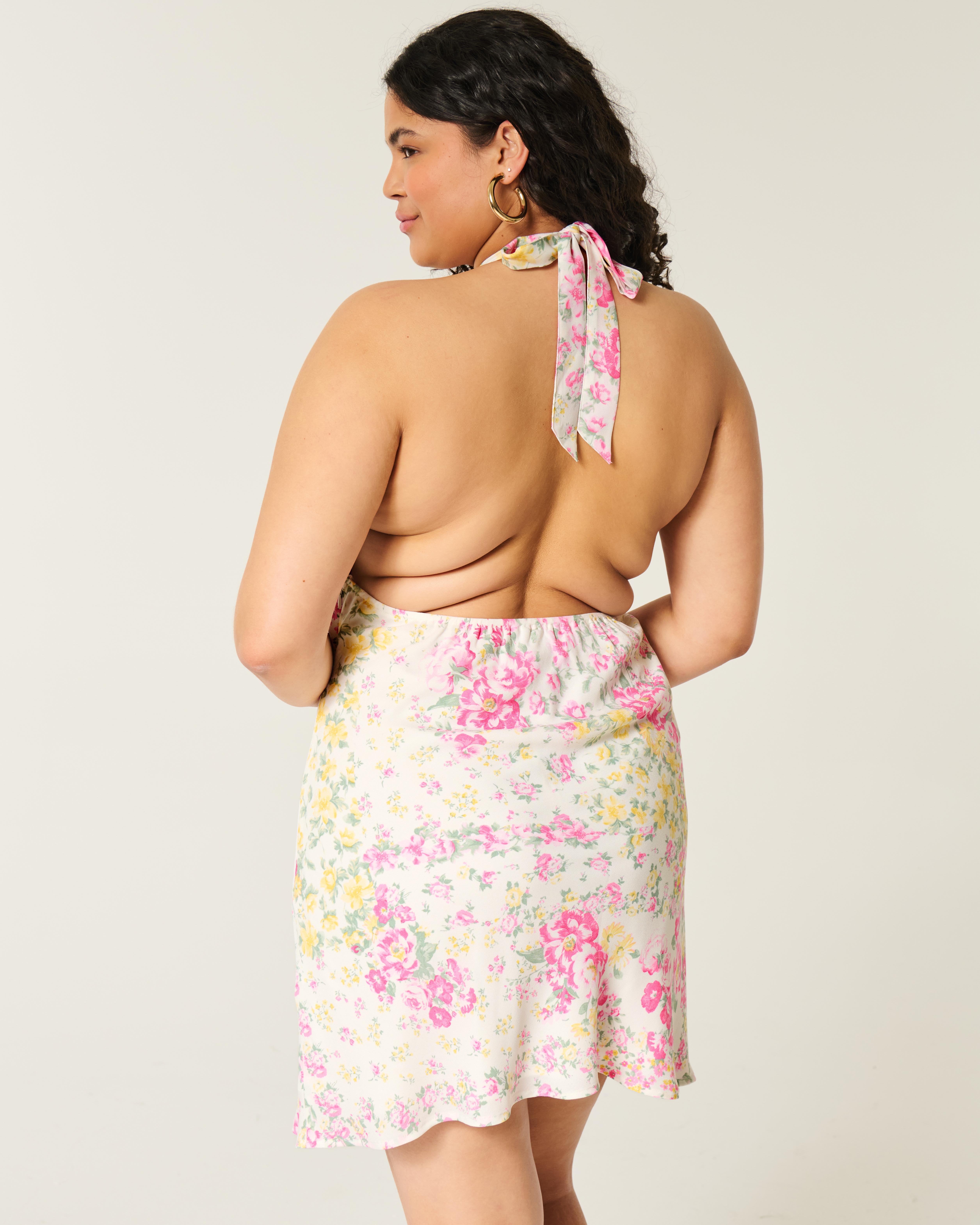 Open-Back Crepe Halter Dress