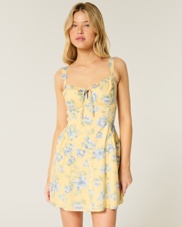 Hollister Sofia Button Front Mini Dress, Butter Yellow Floral view 1