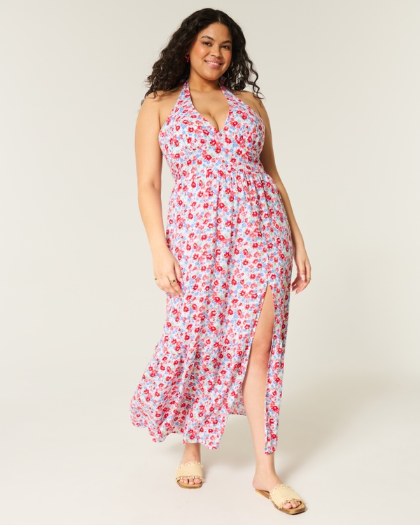 Halter Midi Dress, White Floral view 1