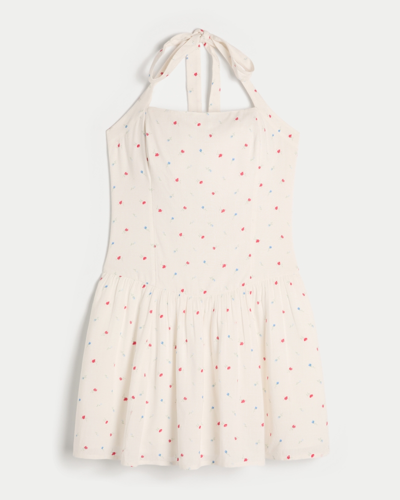 Drop-Waist Halter Mini Dress