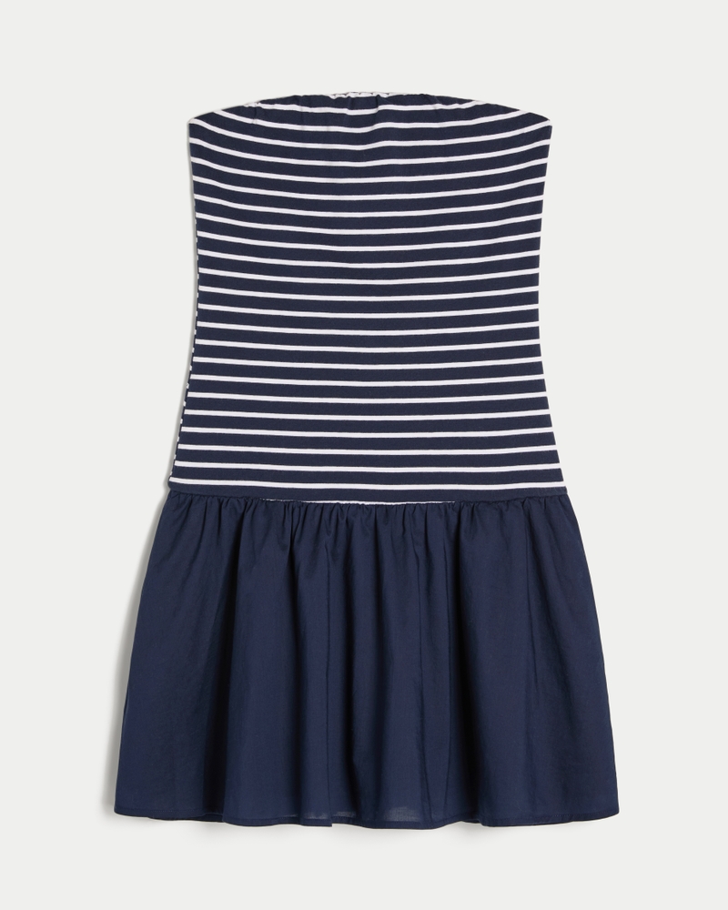 Strapless Drop-Waist Knit-Woven Mini Dress