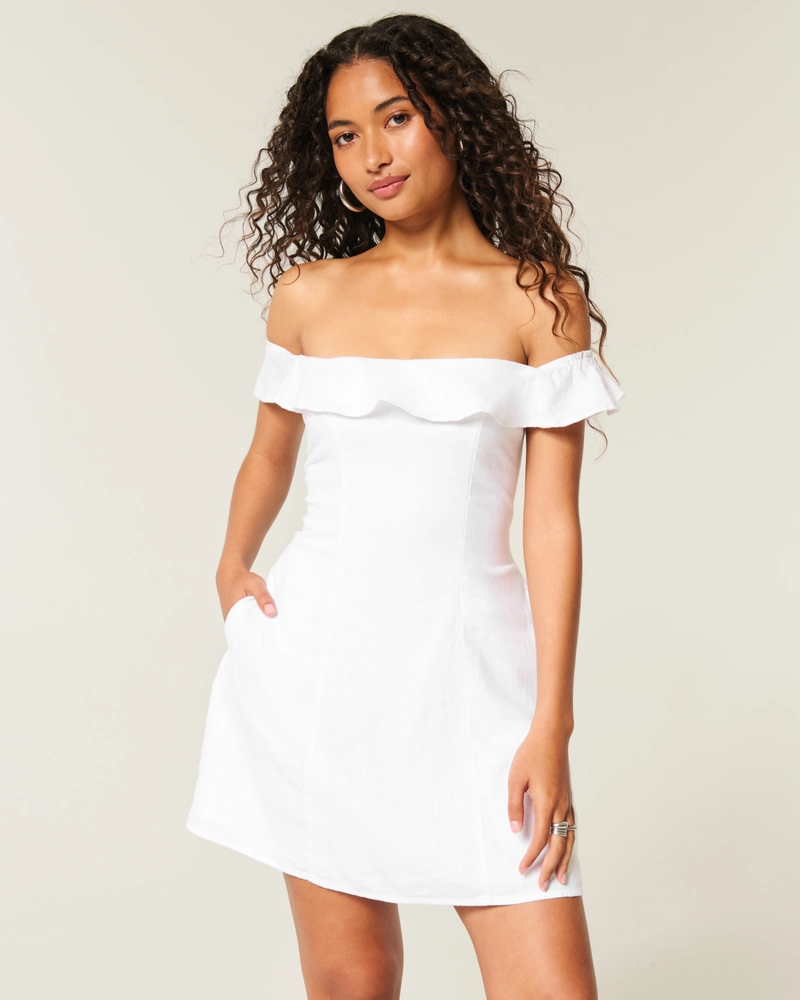 Off-the-Shoulder A-Line Ruffle Mini Dress