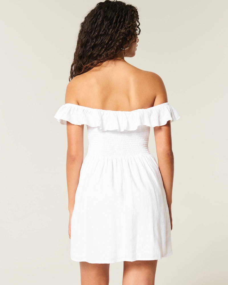 Off-the-Shoulder A-Line Ruffle Mini Dress