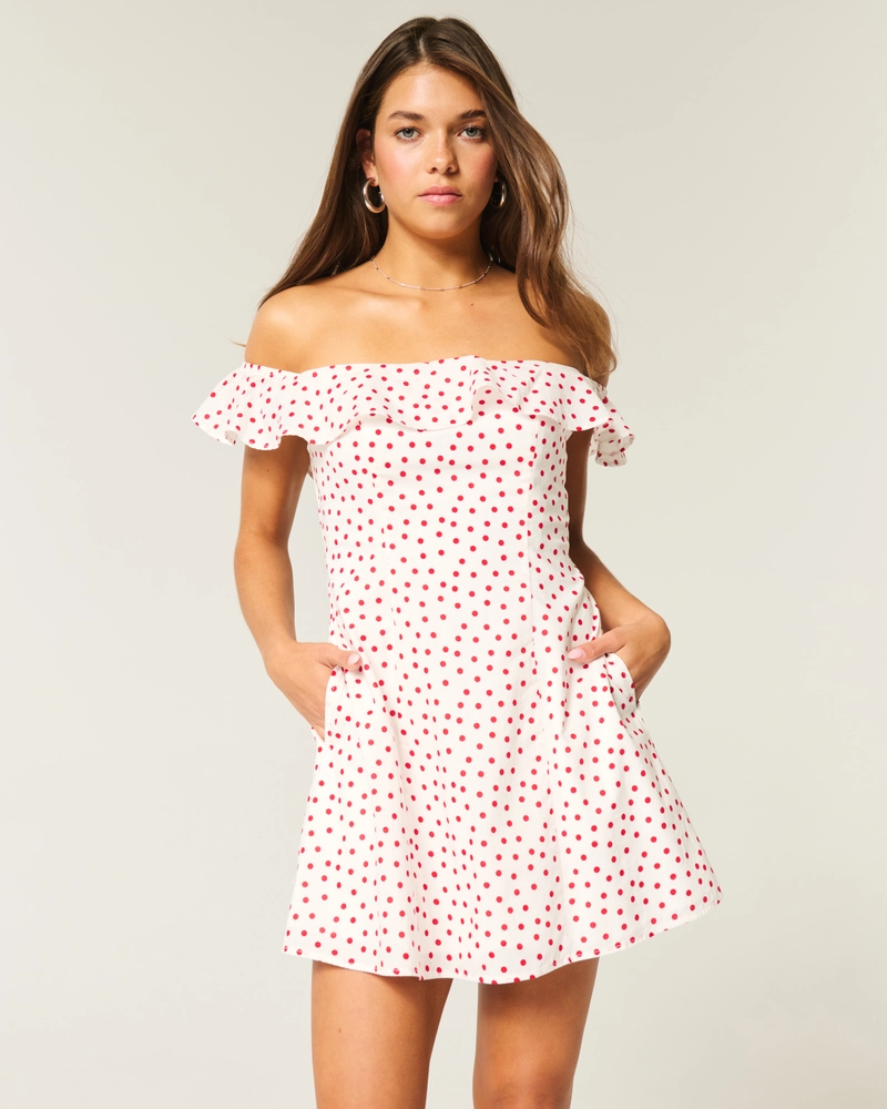 Off-the-Shoulder A-Line Ruffle Mini Dress