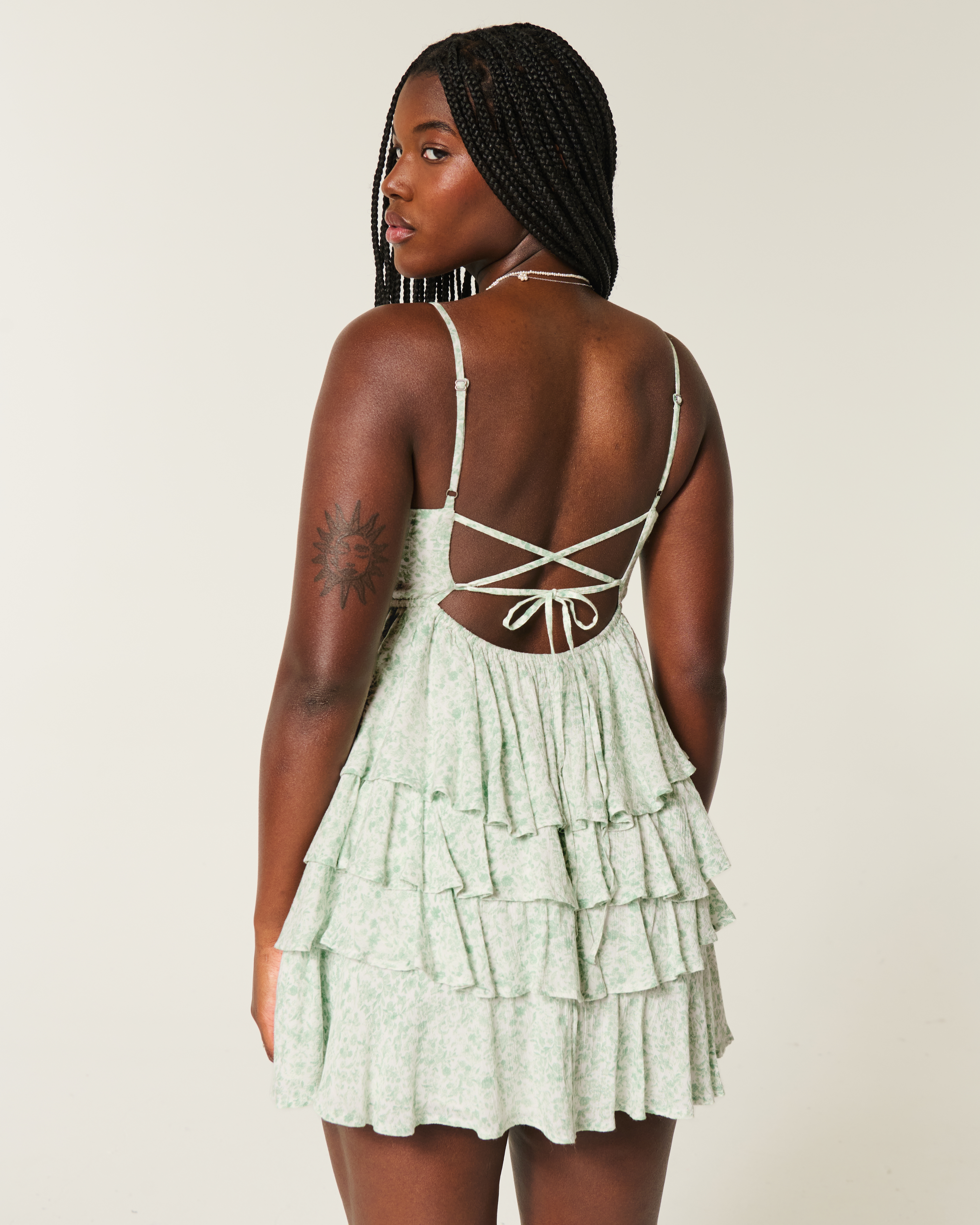 V-Neck Ruffled Tier Babydoll Mini Dress