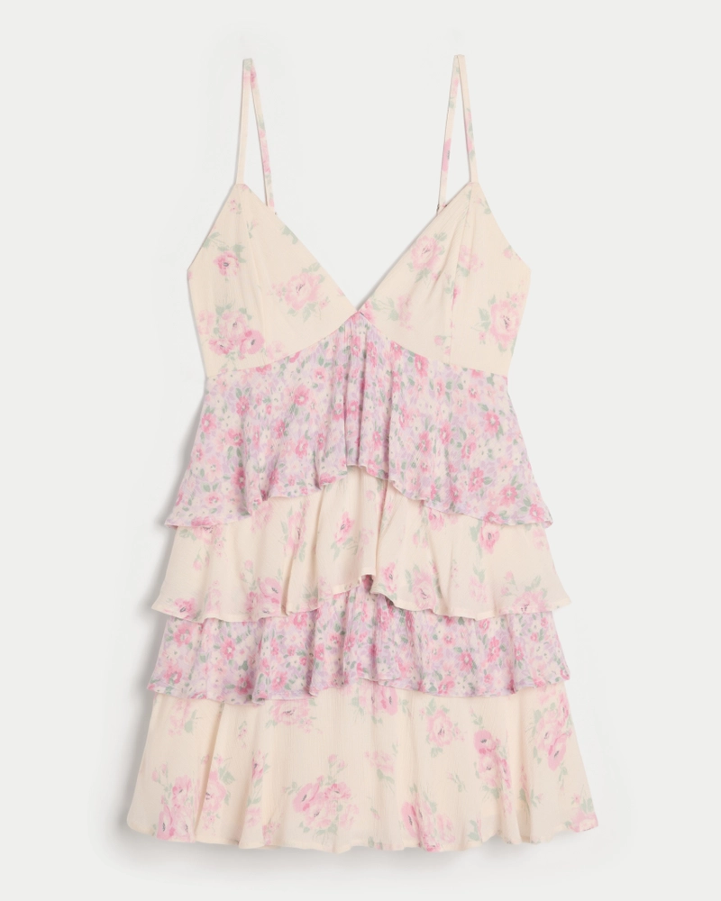 V-Neck Ruffled Tier Babydoll Mini Dress