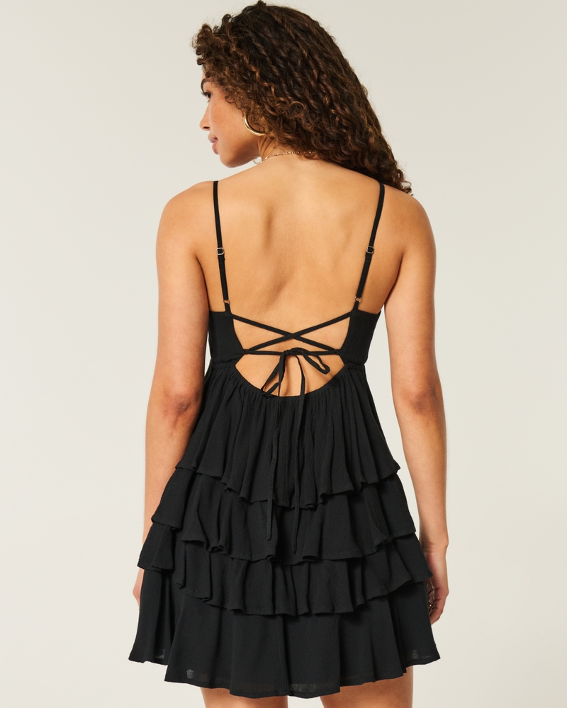 V-Neck Ruffled Tier Babydoll Mini Dress