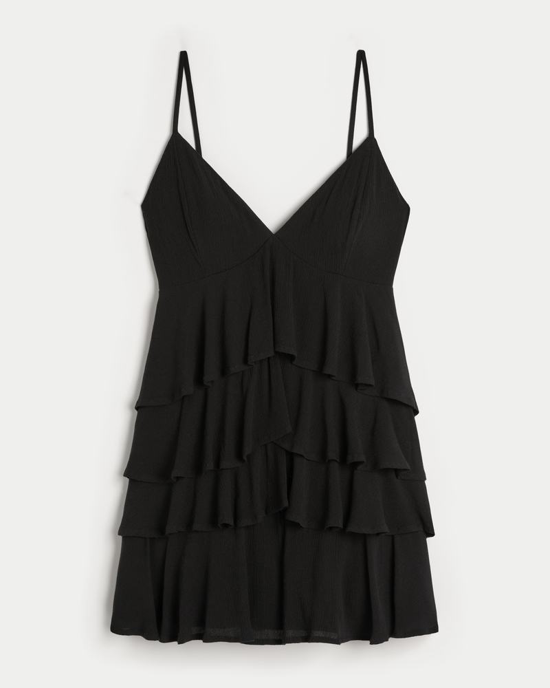 V-Neck Ruffled Tier Babydoll Mini Dress
