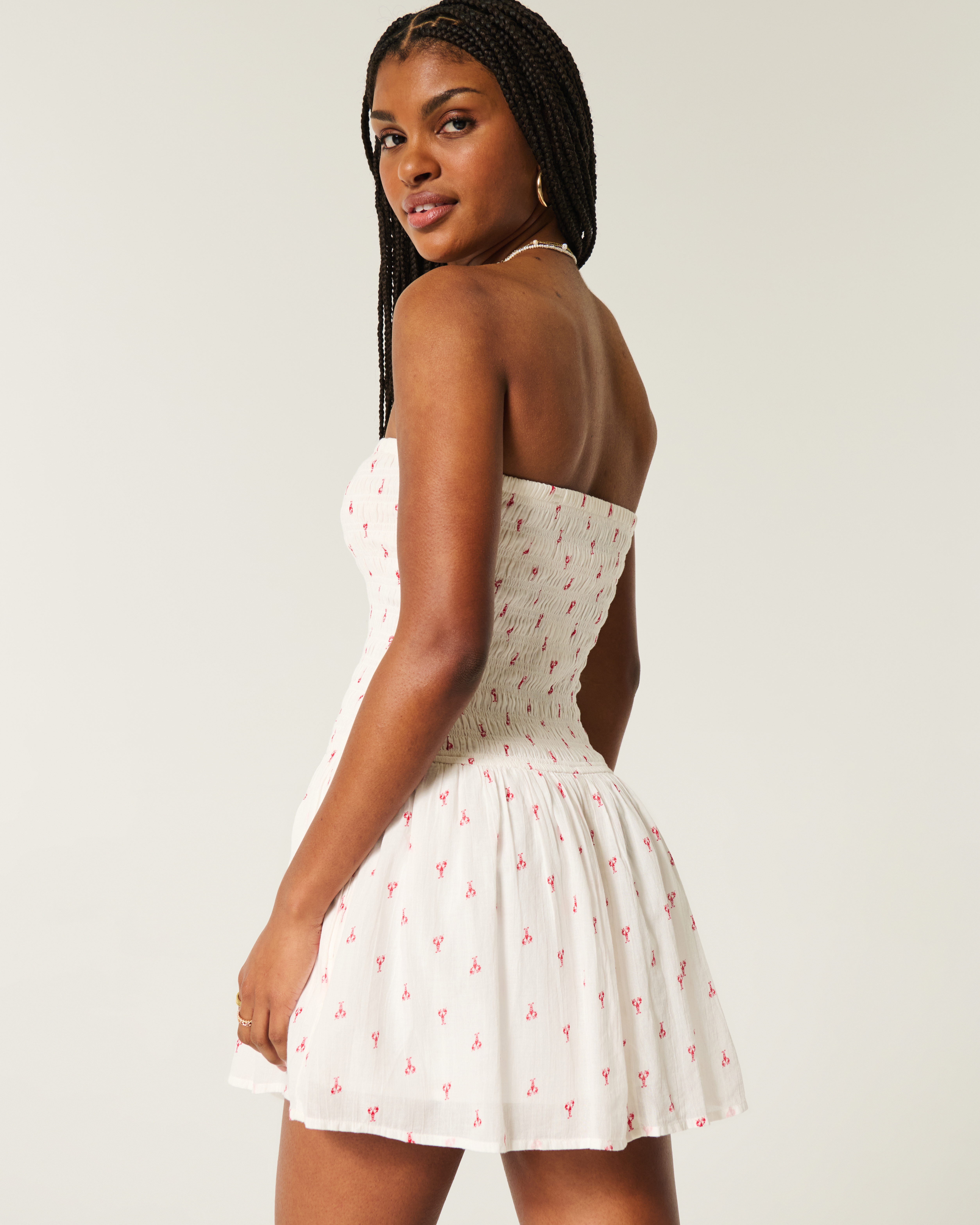 Strapless Smocked Bodice Mini Dress