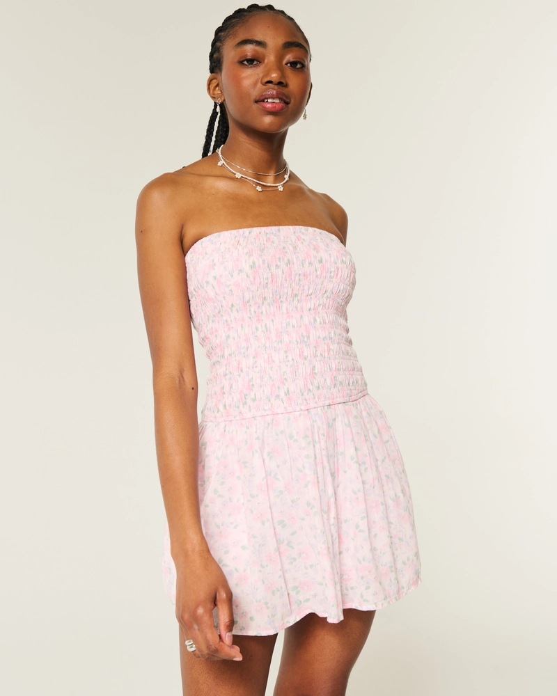 Strapless Smocked Bodice Mini Dress