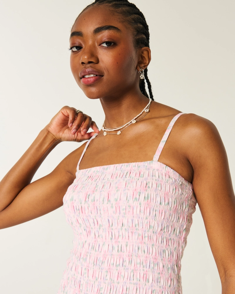 Strapless Smocked Bodice Mini Dress