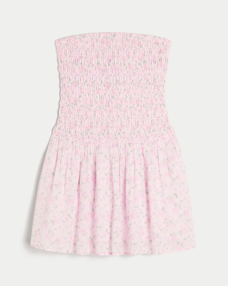 Strapless Smocked Bodice Mini Dress