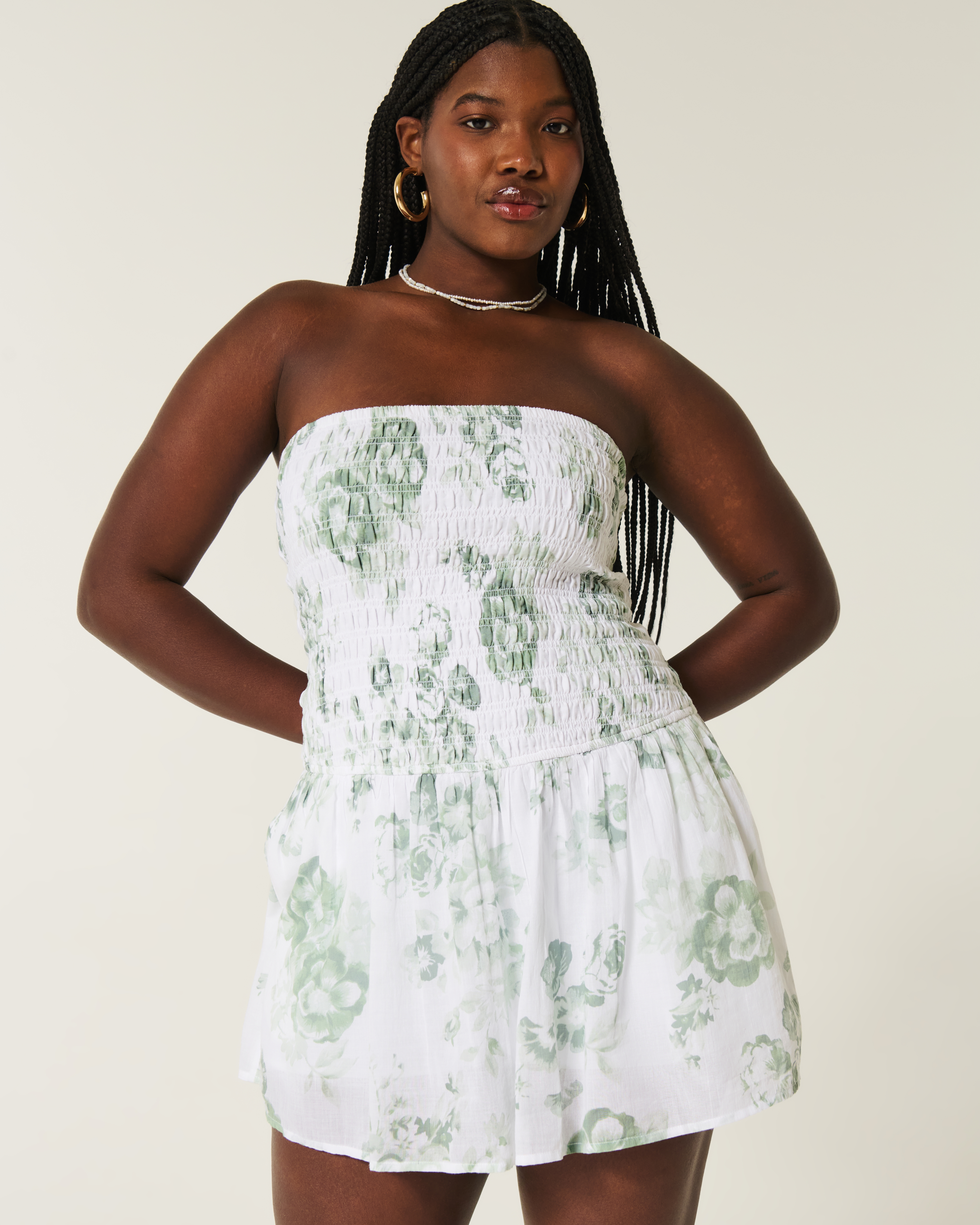 Women s Strapless Smocked Bodice Mini Dress Women s Dresses Rompers HollisterCo