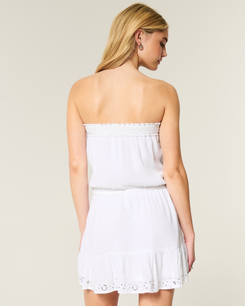 Strapless Drawstring Blouson Mini Dress