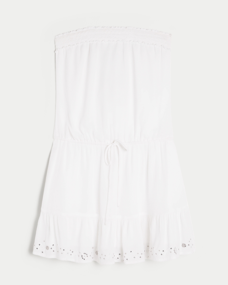 Strapless Drawstring Blouson Mini Dress