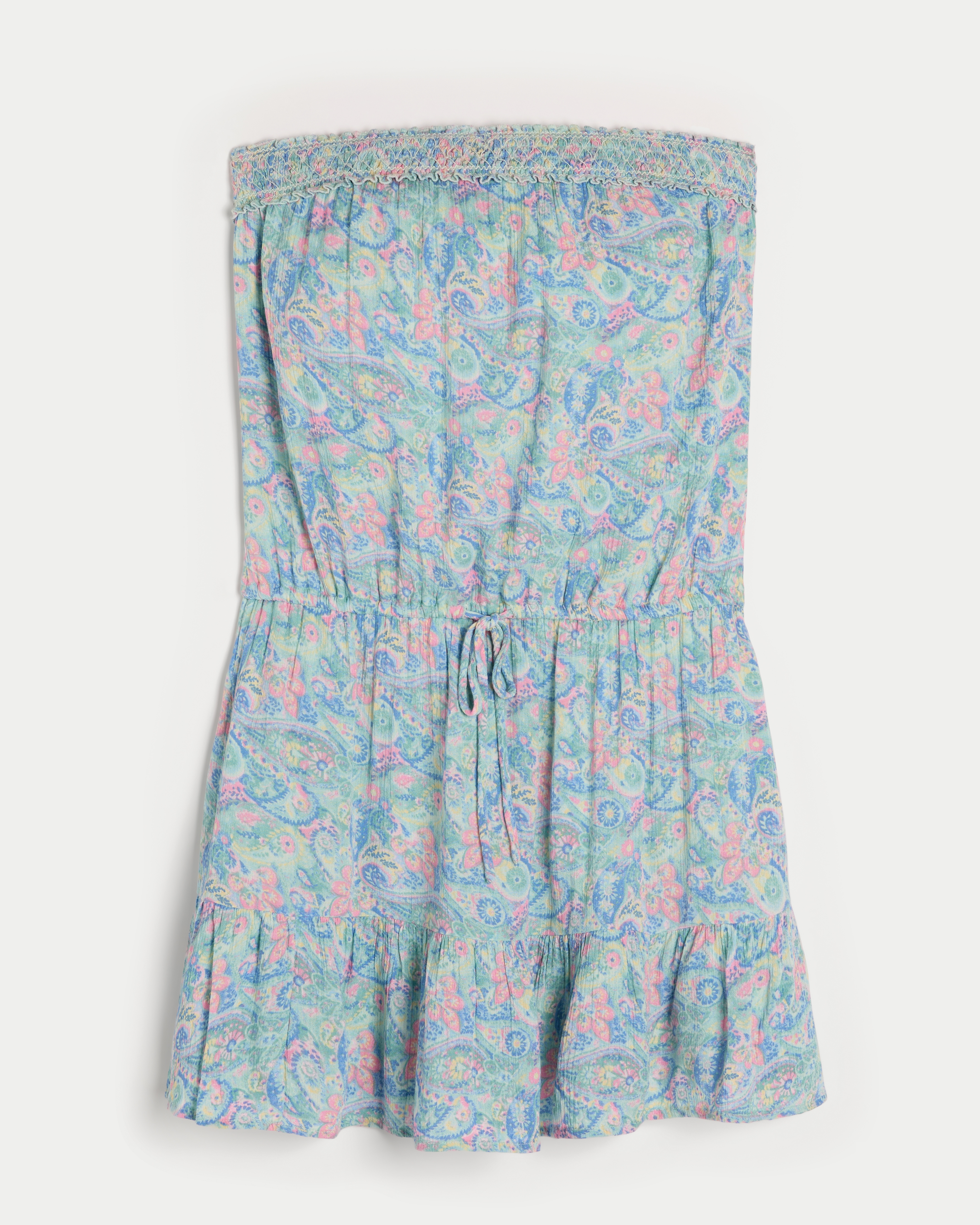 Strapless Drawstring Blouson Mini Dress