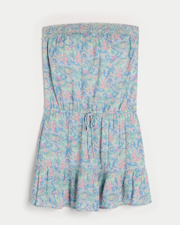 Strapless Drawstring Blouson Mini Dress