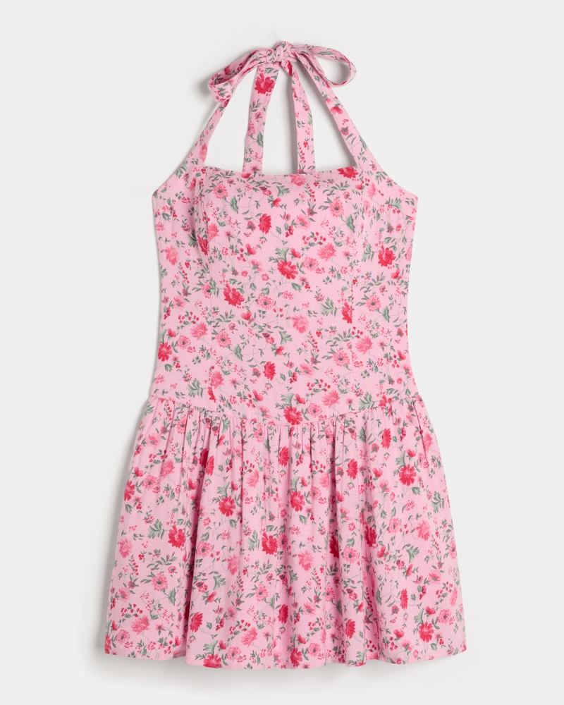 Drop Waist Halter Mini Dress