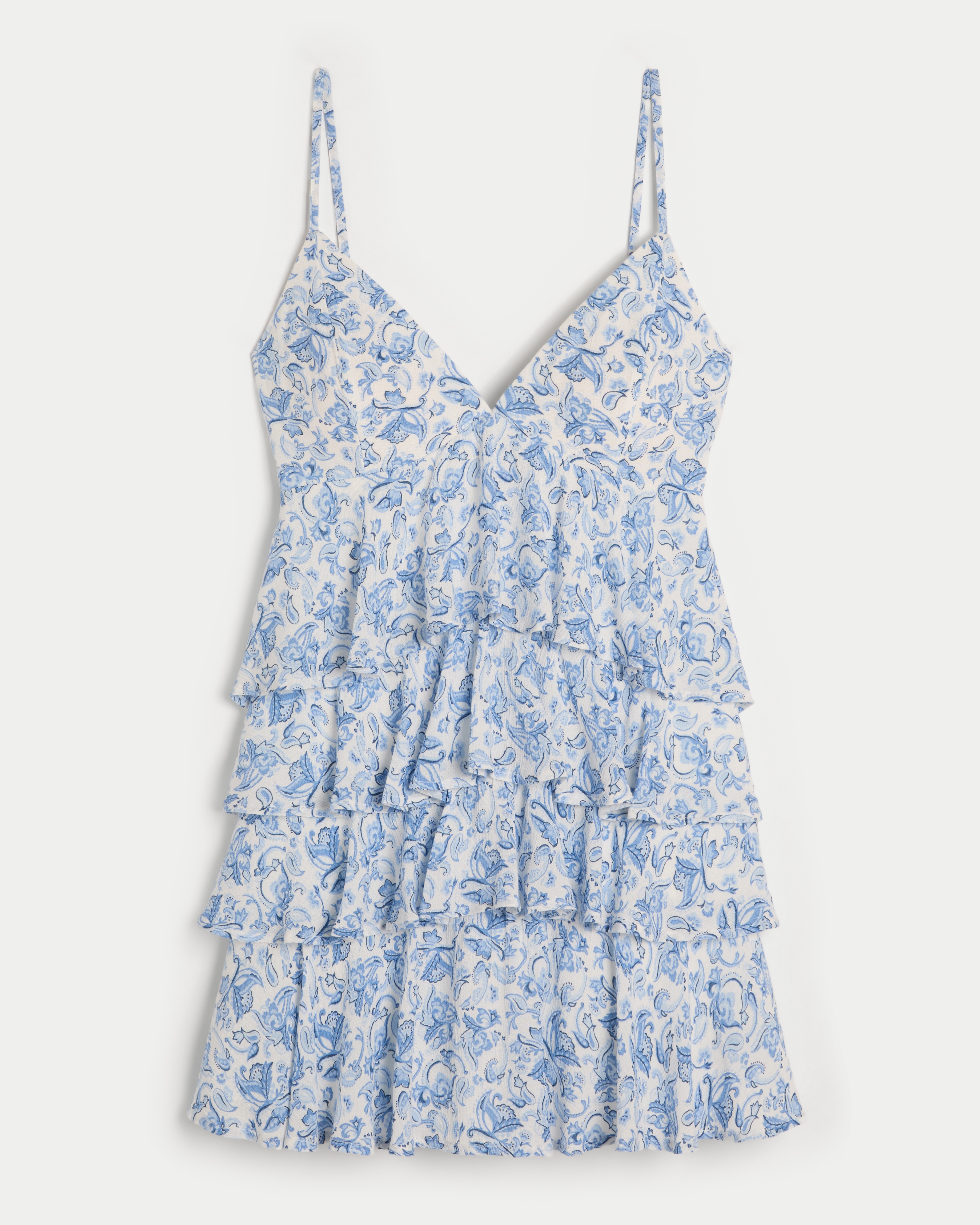 V-Neck Ruffled Tier Babydoll Mini Dress
