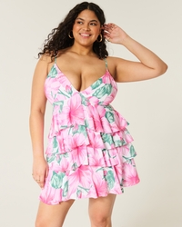 V-Neck Ruffled Tier Babydoll Mini Dress