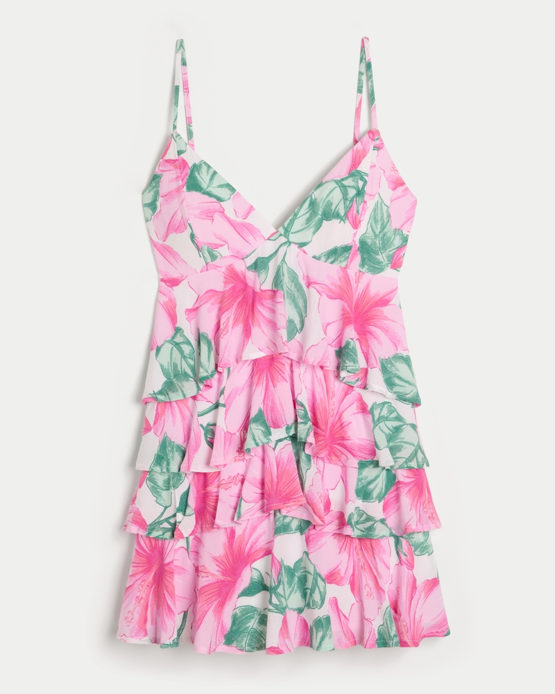 V-Neck Ruffled Tier Babydoll Mini Dress