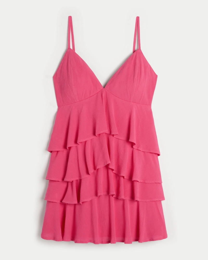 V-Neck Ruffled Tier Babydoll Mini Dress