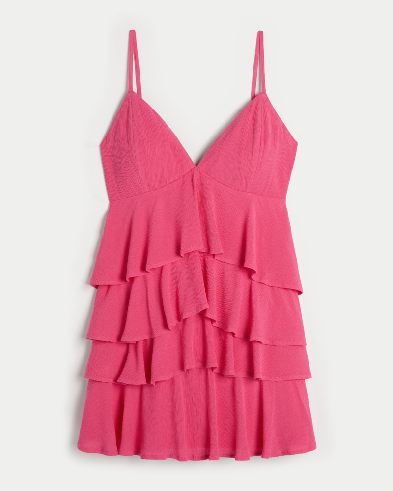 V-Neck Ruffled Tier Babydoll Mini Dress