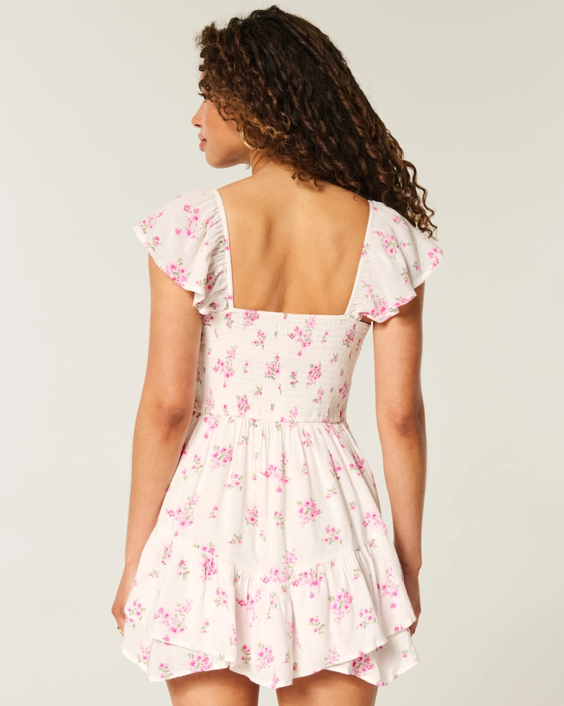Flutter Sleeve Pinch Bust Mini Skort Dress