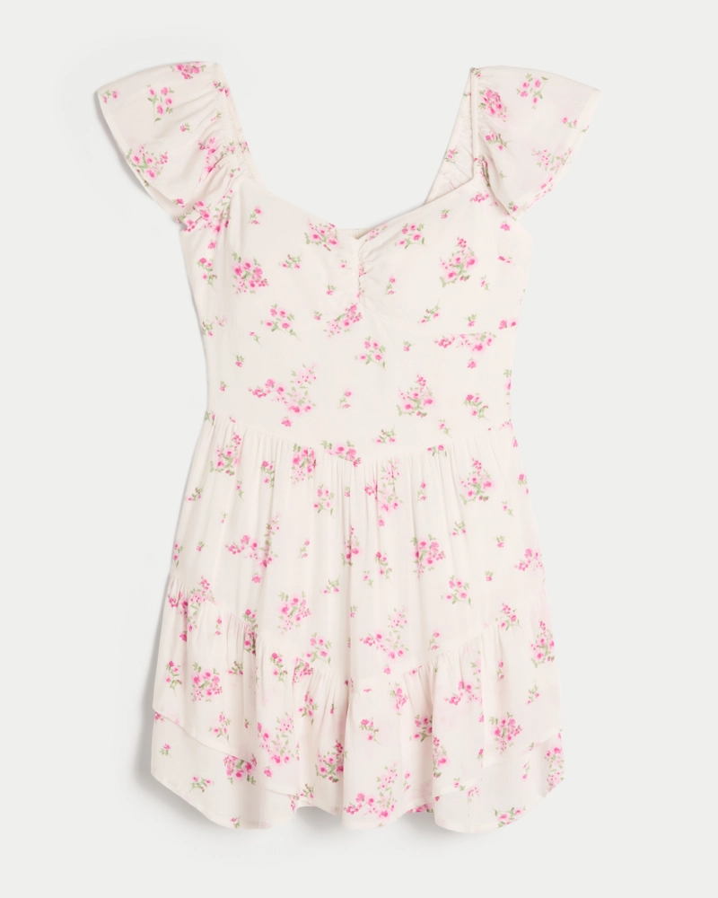 Flutter Sleeve Pinch Bust Mini Skort Dress