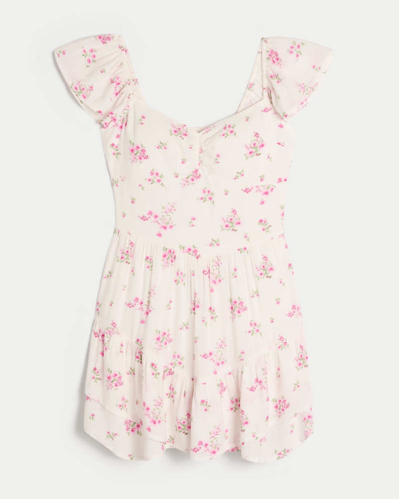 Flutter Sleeve Pinch Bust Mini Skort Dress