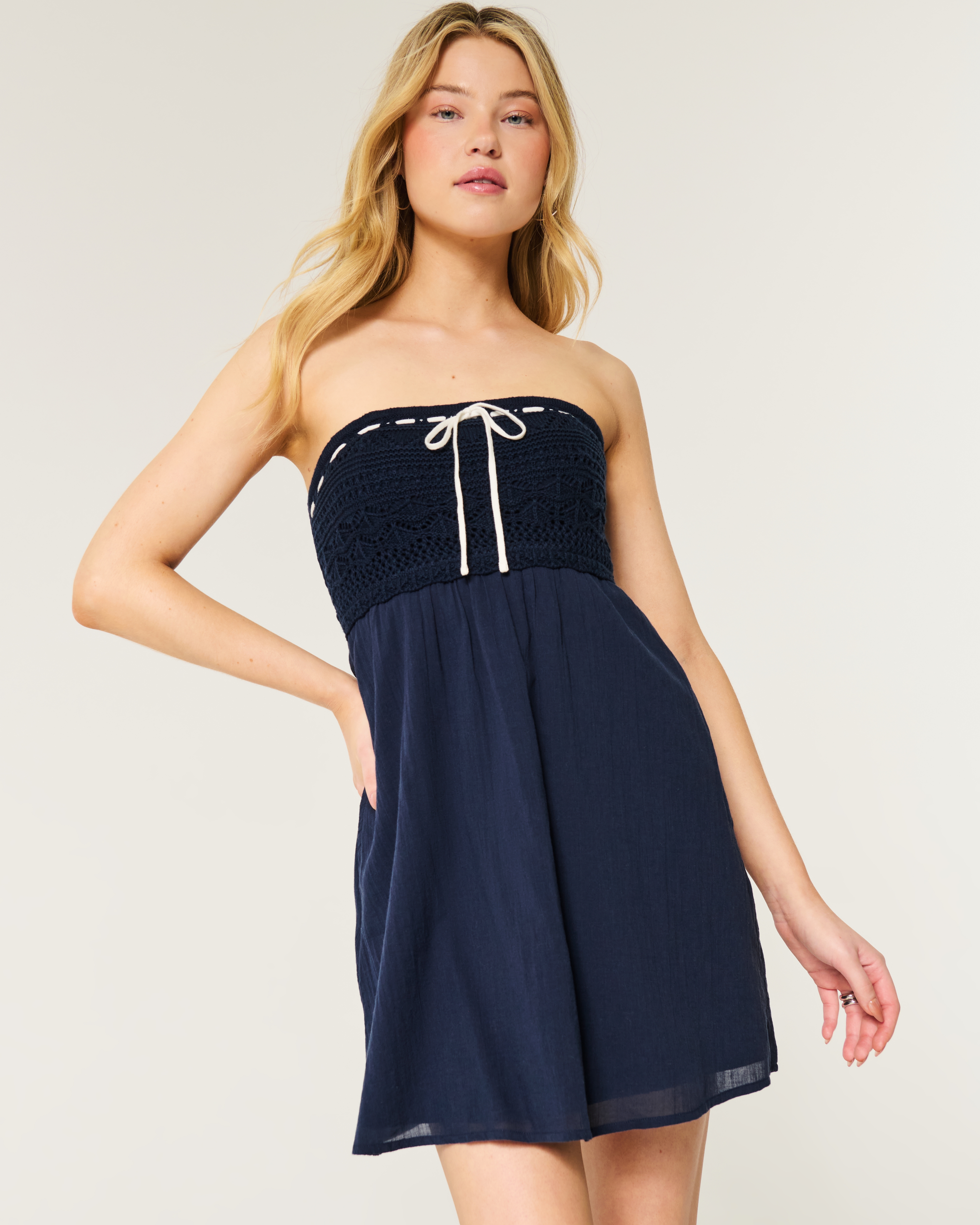 Crochet-Style Mix Strapless Mini Dress