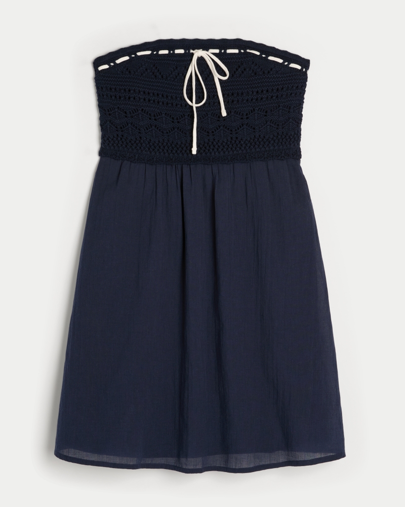 Crochet-Style Mix Strapless Mini Dress