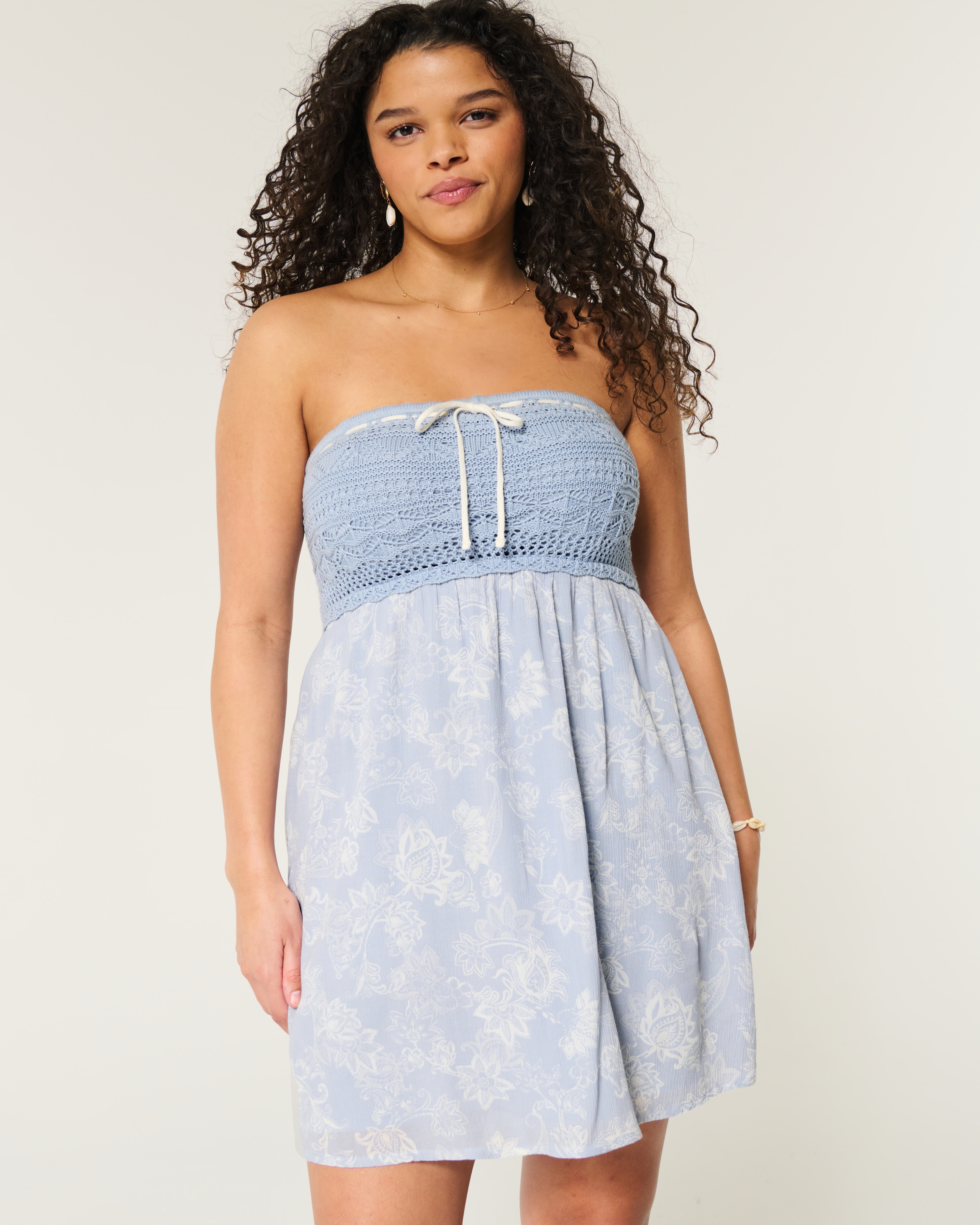 Crochet-Style Mix Strapless Mini Dress