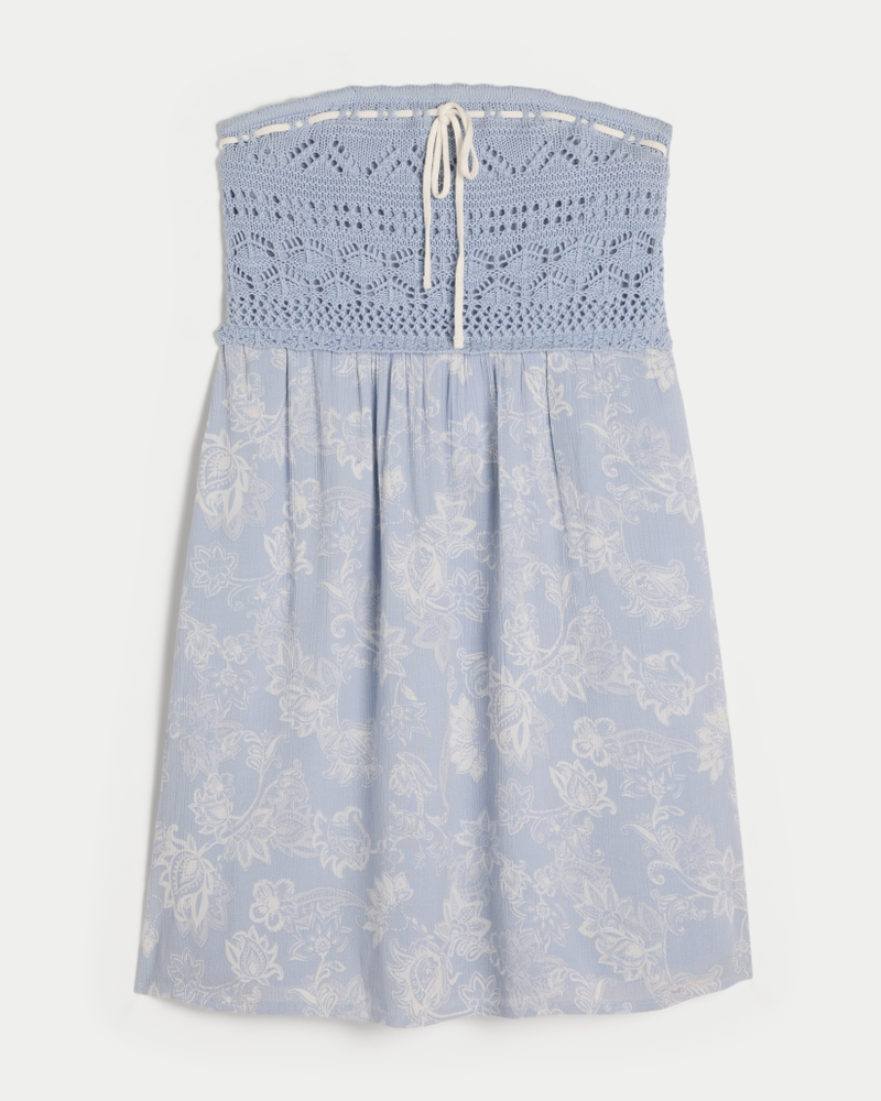 Crochet-Style Mix Strapless Mini Dress