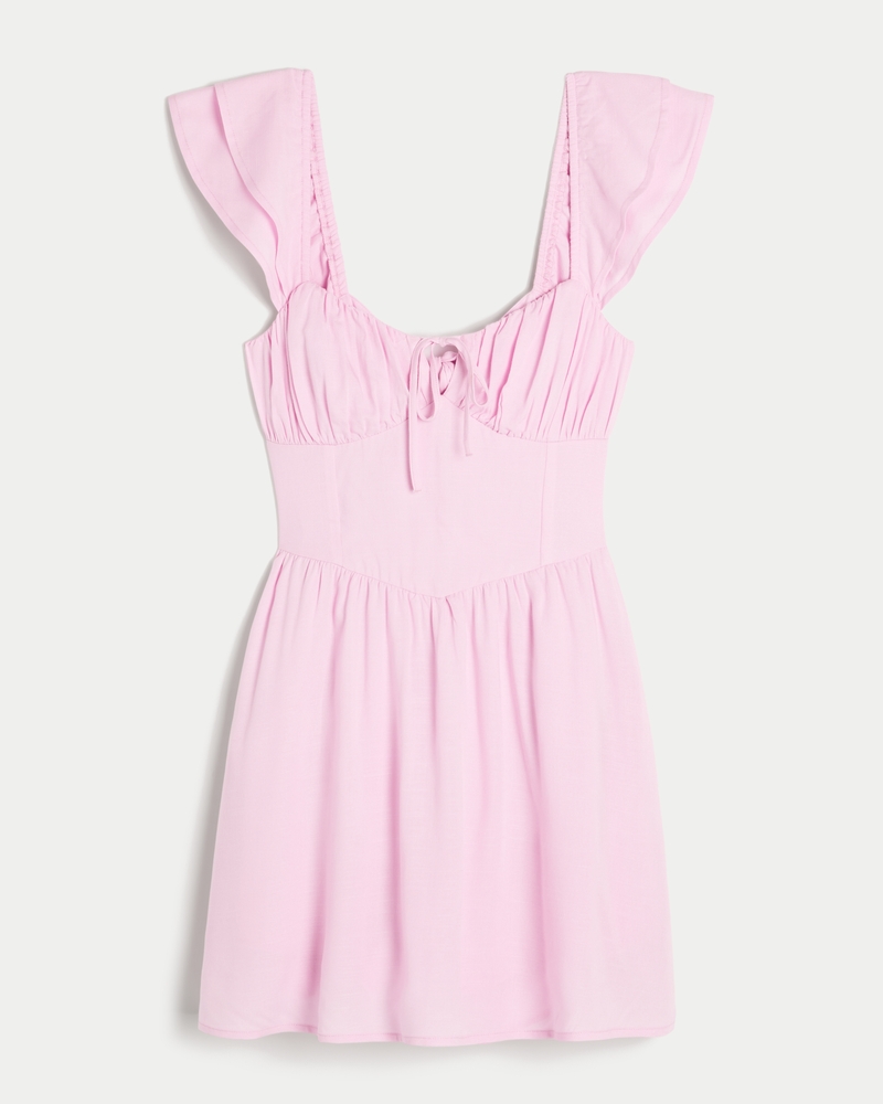 Flutter Sleeve V-Waist Mini Dress