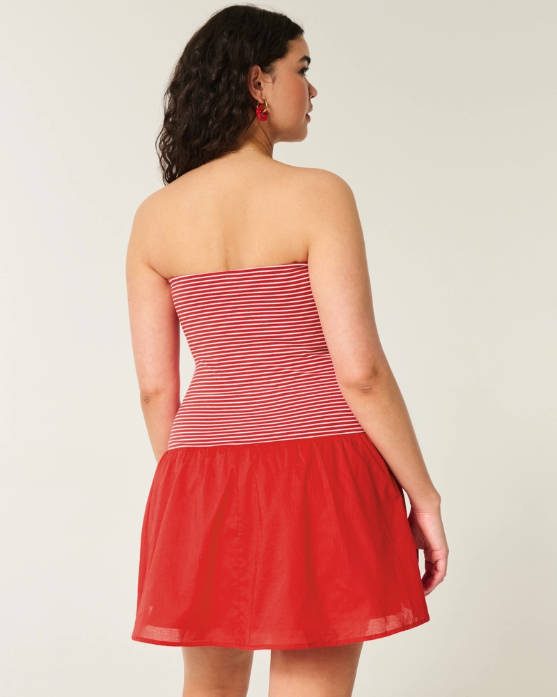 Strapless Drop-Waist Knit-Woven Mini Dress