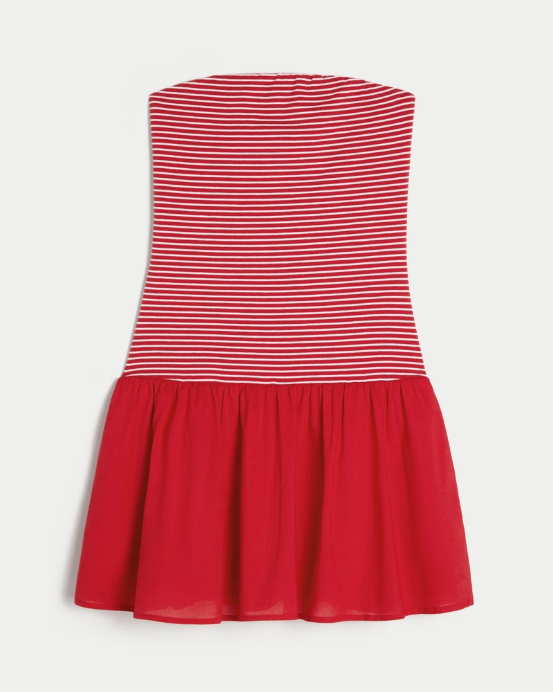 Strapless Drop-Waist Knit-Woven Mini Dress