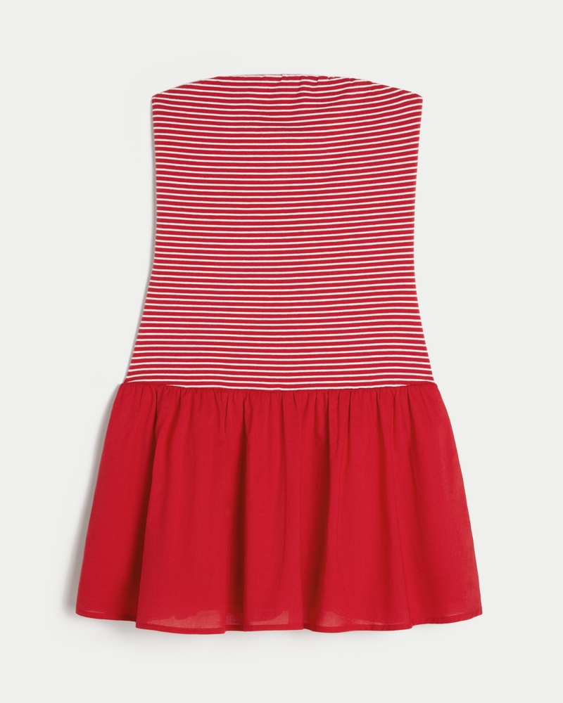 Strapless Drop-Waist Knit-Woven Mini Dress