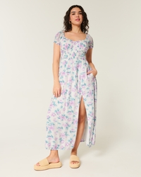 Short-Sleeve Open-Back Maxi Dress