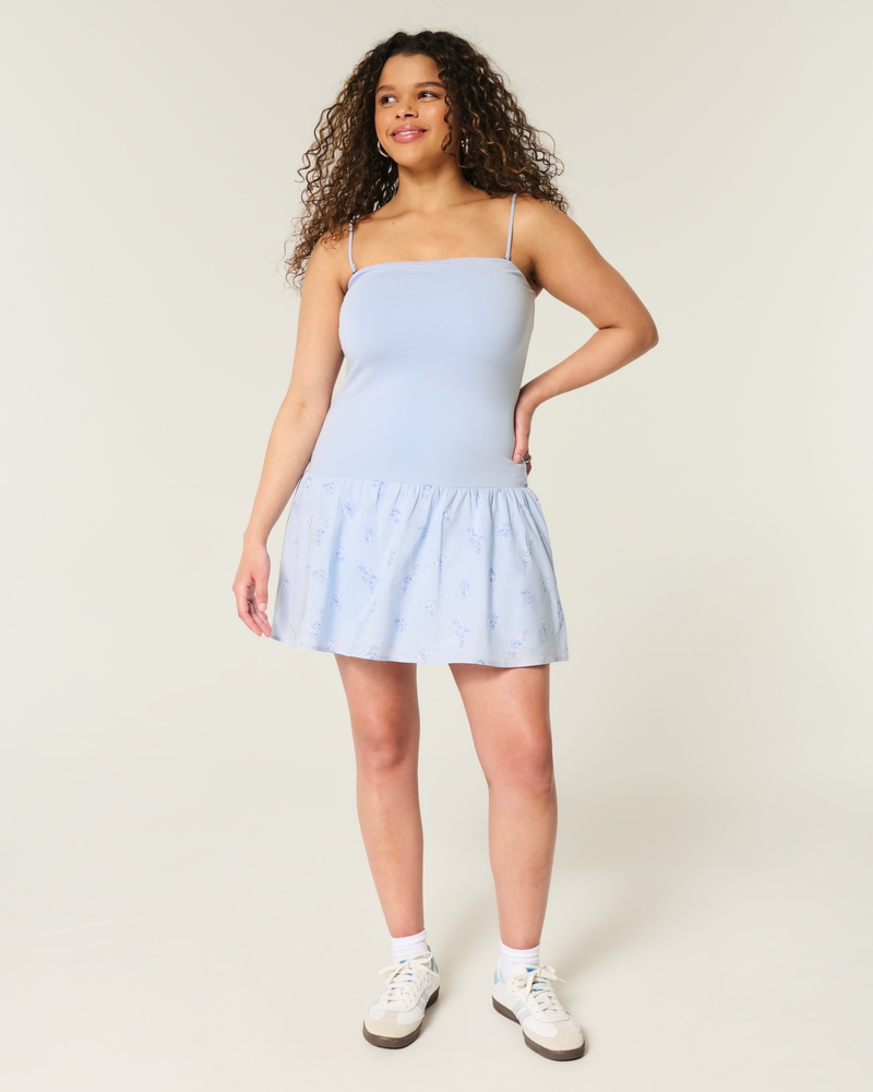 Strapless Drop-Waist Knit-Woven Mini Dress