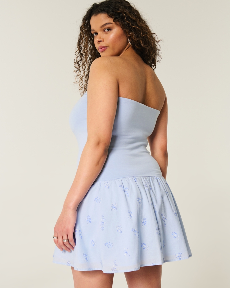 Women's Strapless Drop-Waist Knit-Woven Mini Dress Women's